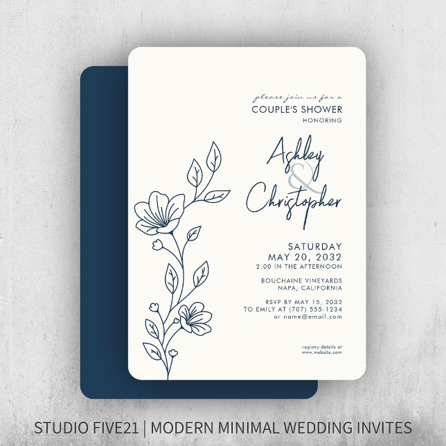 Modern Navy Blue Outline Wedding Shower Invitation (Creator Uploaded)