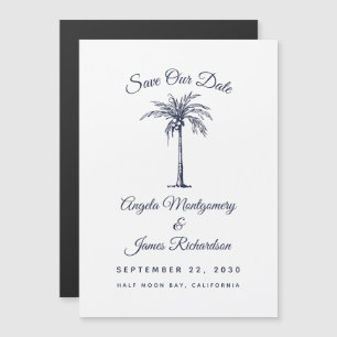 Modern Navy Blue Palm Beach Wedding Save the Date Magnetic Invitation