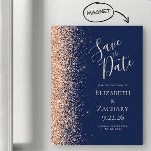 Modern Navy Blue Peach Save Date Magnetic Card