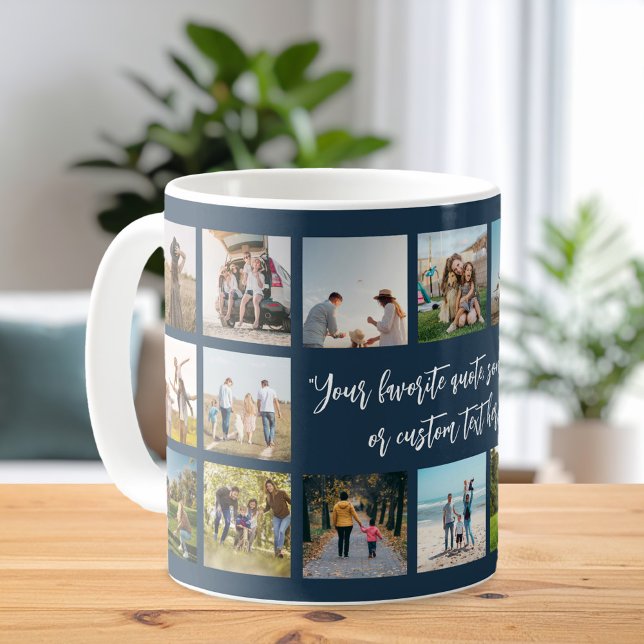 Modern Navy Blue Personalised 18 Photo Collage Coffee Mug (Creator Uploaded)