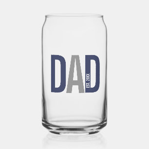 Modern Navy Blue Personalised Dad Established Can Glass