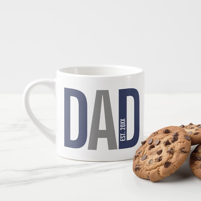 Modern Navy Blue Personalised Dad Established Espresso Cup (Creator Uploaded)