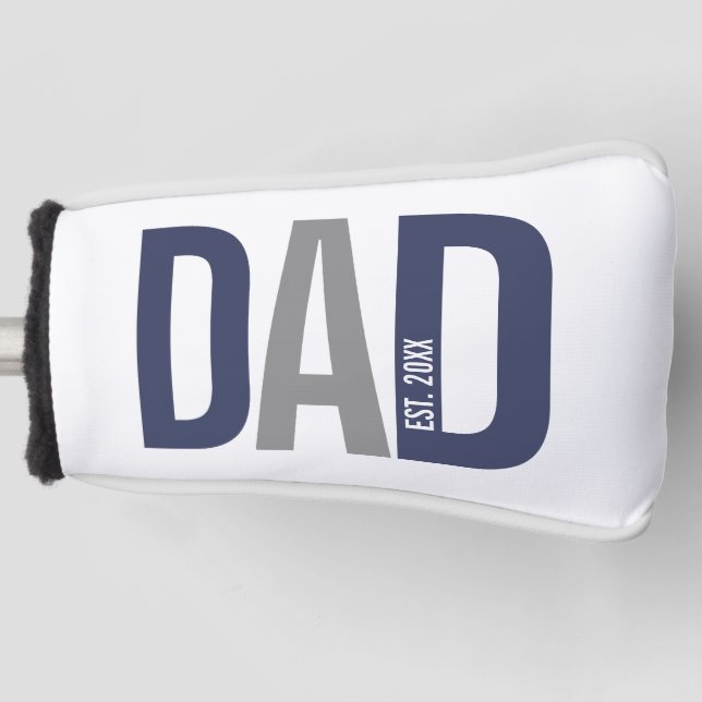 Modern Navy Blue Personalised Dad Established Golf Head Cover (Front)
