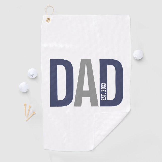 Modern Navy Blue Personalised Dad Established Golf Towel (InSitu)