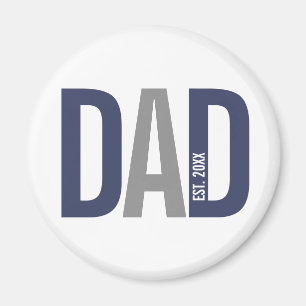 Modern Navy Blue Personalised Dad Established Magnet