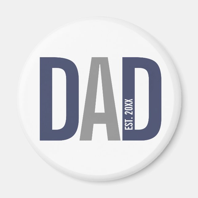 Modern Navy Blue Personalised Dad Established Magnet (Front)