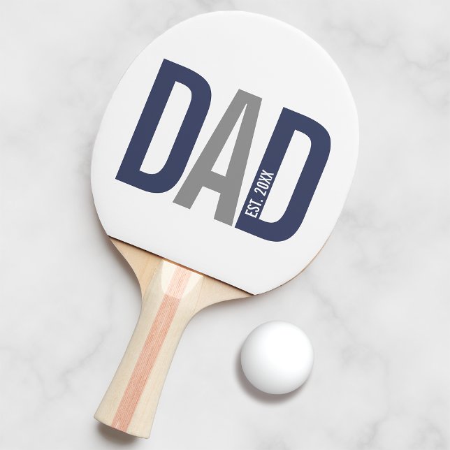 Modern Navy Blue Personalised Dad Established Ping Pong Paddle (Creator Uploaded)