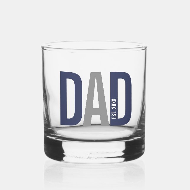 Modern Navy Blue Personalised Dad Established Whiskey Glass (Front)
