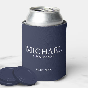 Modern Navy Blue Personalised Groomsman Can Cooler