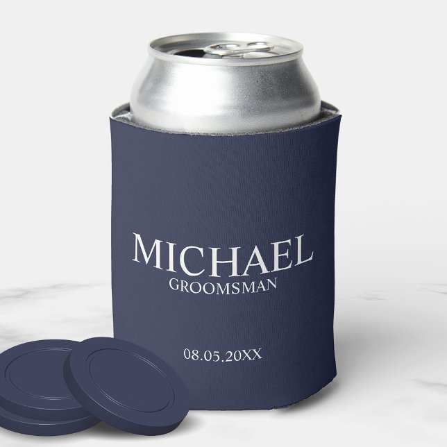 Modern Navy Blue Personalised Groomsman Can Cooler (Creator Uploaded)