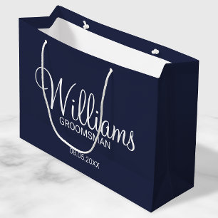 Modern Navy Blue Personalised Groomsman Large Gift Bag