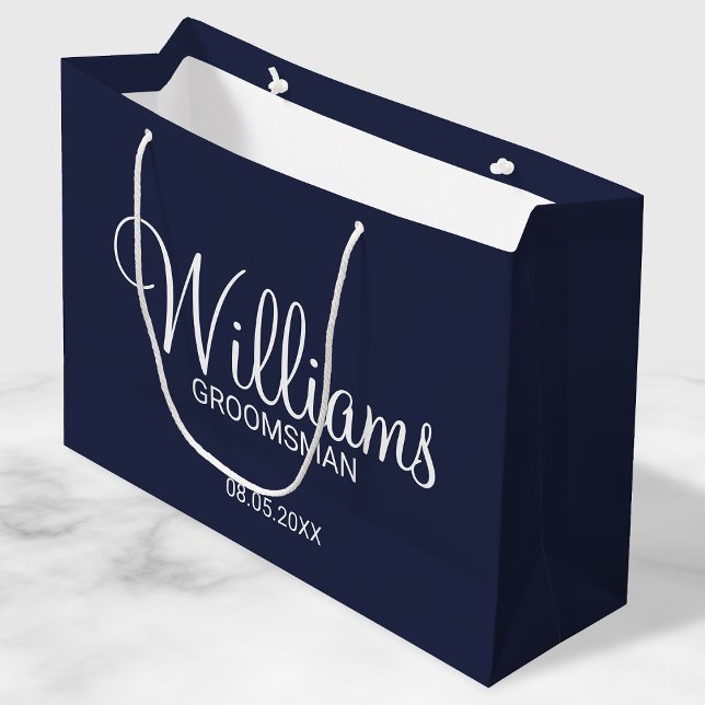 Modern Navy Blue Personalised Groomsman Large Gift Bag (Creator Uploaded)