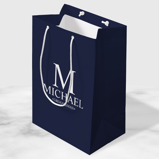 Modern Navy Blue Personalised Groomsman Medium Gift Bag (Creator Uploaded)