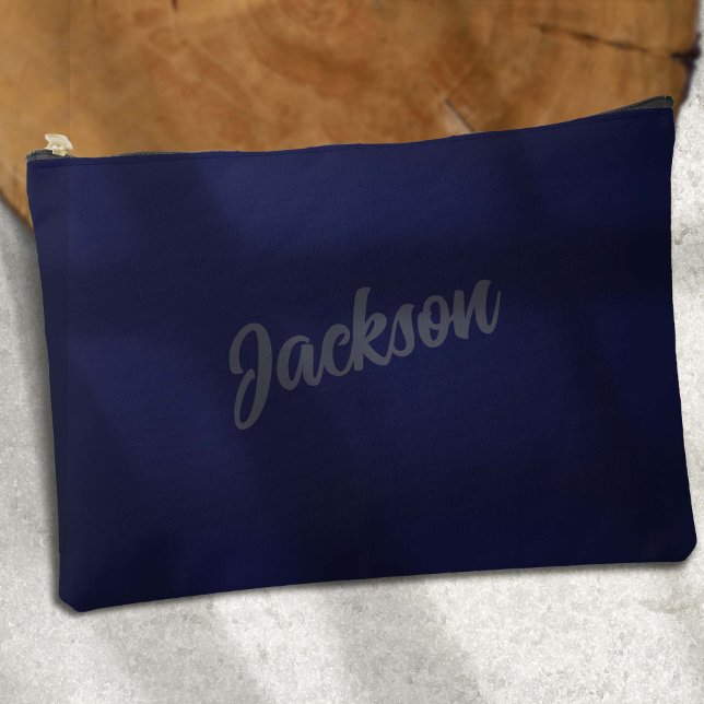 Modern Navy BLue, Personalised Name, SImple Accessory Pouch (Simple Navy BLue Personalized Name Accessory Pouch.)