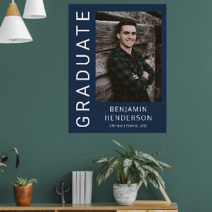 Modern navy Blue Photo Boy Graduation Poster