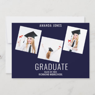 Modern Navy Blue Photo Collage Graduation Announcement