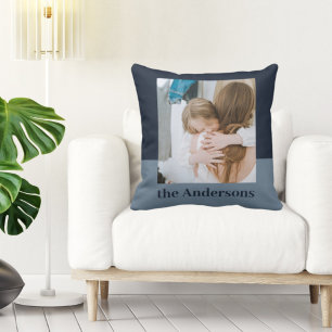Modern Navy Blue  Photo   Family Gift Throw Pillow