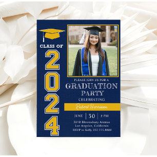 Modern Navy Blue Photo Graduation Party 2024 Invitation