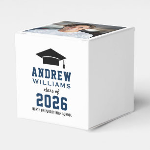 Modern Navy Blue Photo Graduation Party Favour Box