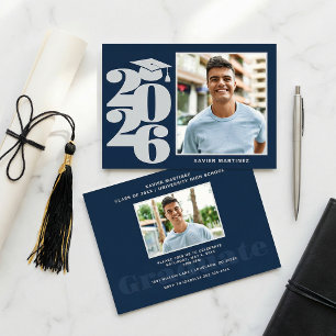 Modern Navy Blue Photo Graduation Party Invitation