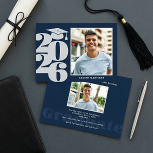 Modern Navy Blue Photo Graduation Party Invitation