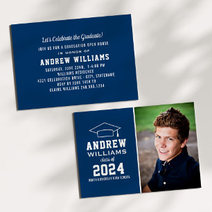 Modern Navy Blue Photo Graduation Party Invitation