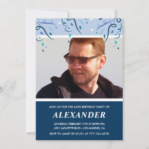 Modern Navy Blue Photo Man 64th birthday  Invitation