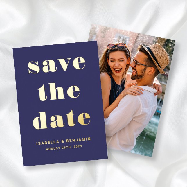Modern Navy Blue Photo Save The Date Gold (Modern Navy Blue Photo Save The Date Gold Foil Invitation)