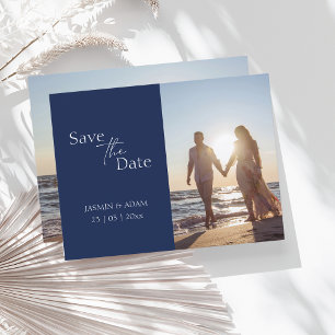 Modern Navy Blue Photo Wedding Save the Date Postcard