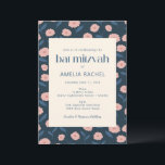 Modern Navy Blue Pink Boho Floral Bat Mitzvah Invitation<br><div class="desc">Modern Navy Blue Pink Boho Floral Bat Mitzvah Invitation</div>