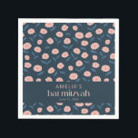 Modern Navy Blue Pink Boho Floral Bat Mitzvah  Napkin<br><div class="desc">Modern Navy Blue Pink Boho Floral Bat Mitzvah Napkins</div>