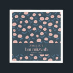 Modern Navy Blue Pink Boho Floral Bat Mitzvah  Napkin<br><div class="desc">Modern Navy Blue Pink Boho Floral Bat Mitzvah Napkins</div>