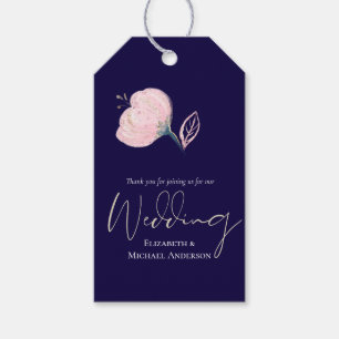 Modern Navy Blue Pink Rose Gold Wedding Budget Gift Tags