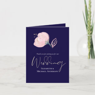 Modern Navy Blue Pink Rose Gold Wedding Budget Note Card