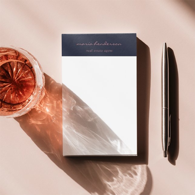Modern Navy Blue Pink Script Calligraphy Monogram Post-it Notes (Creator Uploaded)