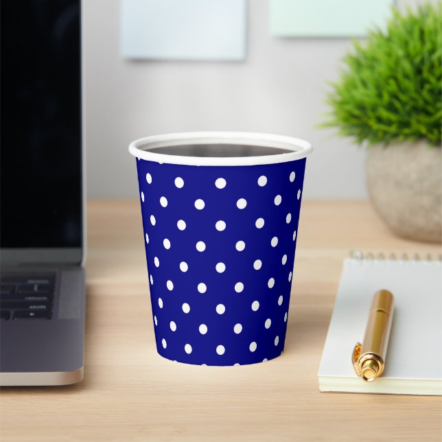 Modern Navy Blue Polka Dot Paper Cups (Insitu)
