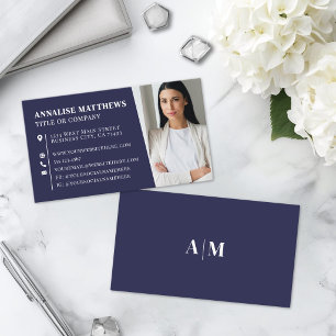 Modern Navy Blue Professional Photo Business Card
