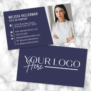 Modern Navy Blue Professional Photo Logo Business Card