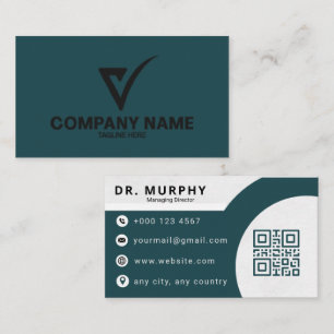 Modern Navy Blue Professional QR Code Business Card