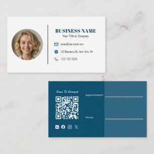 Modern Navy Blue QR Code Corporate Photo Custom Business Card