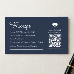 Modern Navy Blue QR Menu Choice Graduation RSVP