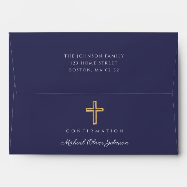 Modern Navy Blue Religious Cross Boy Confirmation Envelope (Back (Top Flap))