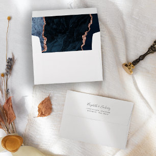 Modern Navy Blue Rose Gold Agate Wedding Envelope