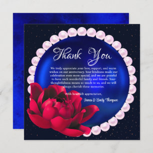 Modern Navy-Blue Rose Pearl Wedding Anniversary  Thank You Card