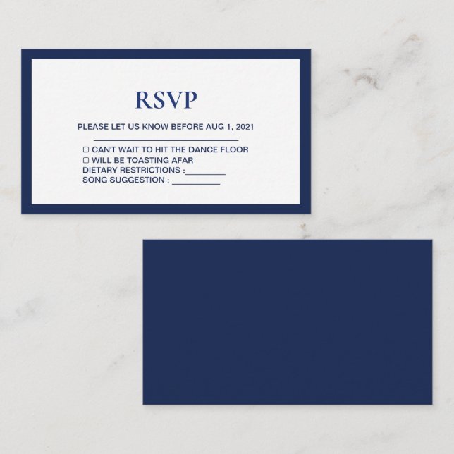Modern Navy-Blue Royal Wedding Rsvp Card (Front/Back)