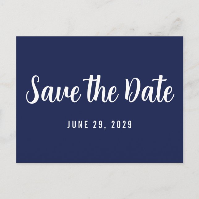 Modern Navy Blue Save The Date Postcard (Front)