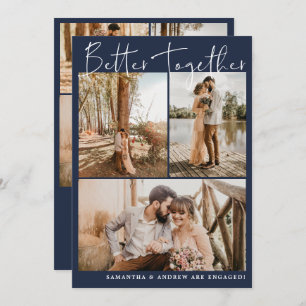 Modern navy blue script chic 6 photos engagement announcement