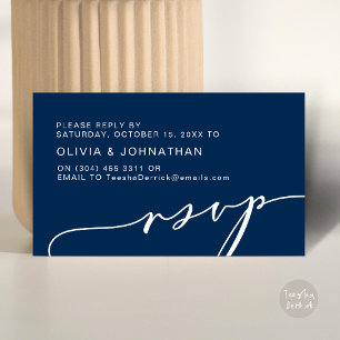 Modern Navy Blue Script Digital RSVP Wedding Enclosure Card