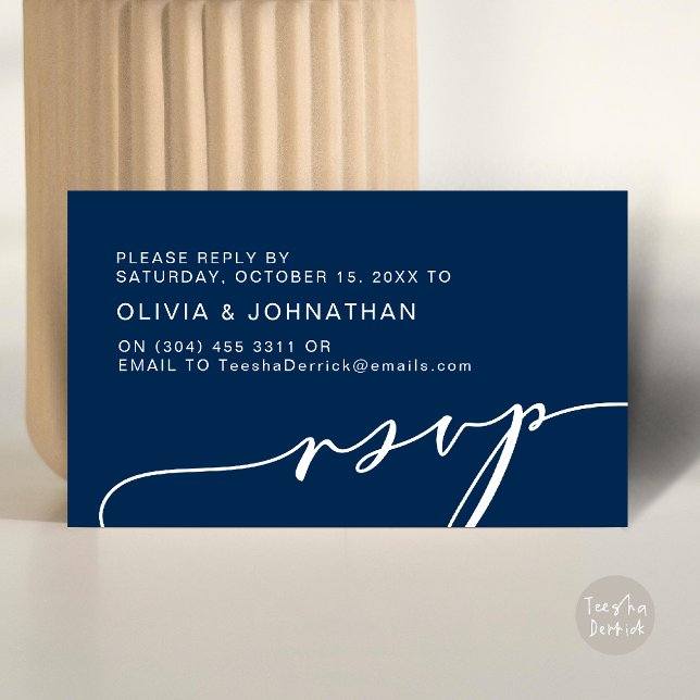 Modern Navy Blue Script Digital RSVP Wedding Enclosure Card (Modern Script Digital RSVP Wedding Invitation Enclosure Card in Navy Blue)
