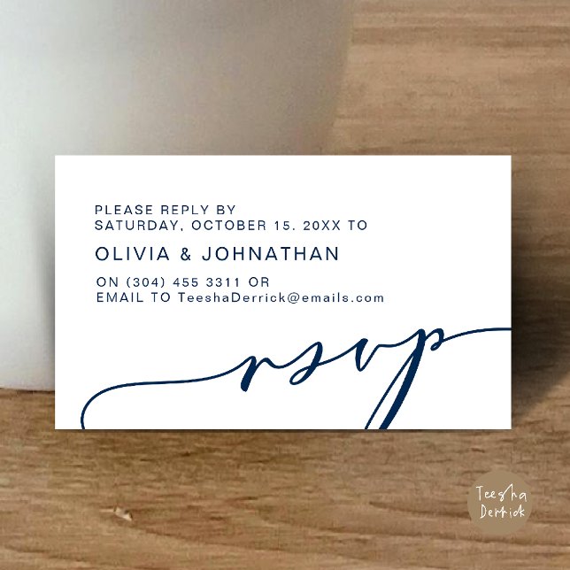 Modern Navy Blue Script Digital RSVP Wedding Enclosure Card (Modern Script Digital RSVP Wedding Invitation Enclosure Card in Navy Blue)
